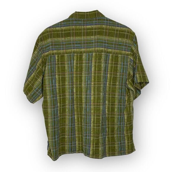 MI Modern Images Green Plaid Silk Blend Short Sleeve Button Up Men’s Size Large - Picture 2 of 9